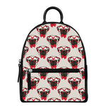 Red Glasses Pug Pattern Print Leather Backpack