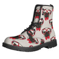 Red Glasses Pug Pattern Print Lace-Up Boots