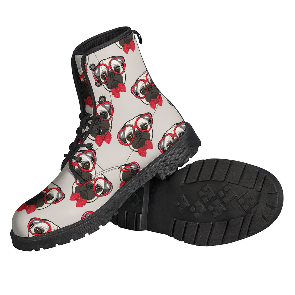 Red Glasses Pug Pattern Print Backpack