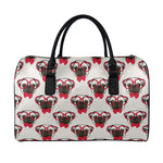 Red Glasses Pug Pattern Print Leather Duffle Bag