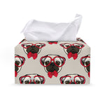 Red Glasses Pug Pattern Print Leather Tissue Box Cover