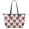 Red Glasses Pug Pattern Print Leather Tote Bag With Zipper