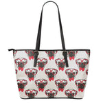 Red Glasses Pug Pattern Print Leather Tote Bag