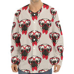 Red Glasses Pug Pattern Print Long Sleeve Baseball Jersey