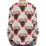 Red Glasses Pug Pattern Print Long Sleeve Baseball Jersey