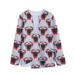 Red Glasses Pug Pattern Print Long Sleeve Short Coat