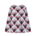 Red Glasses Pug Pattern Print Long Sleeve Short Coat