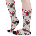 Red Glasses Pug Pattern Print Long Socks