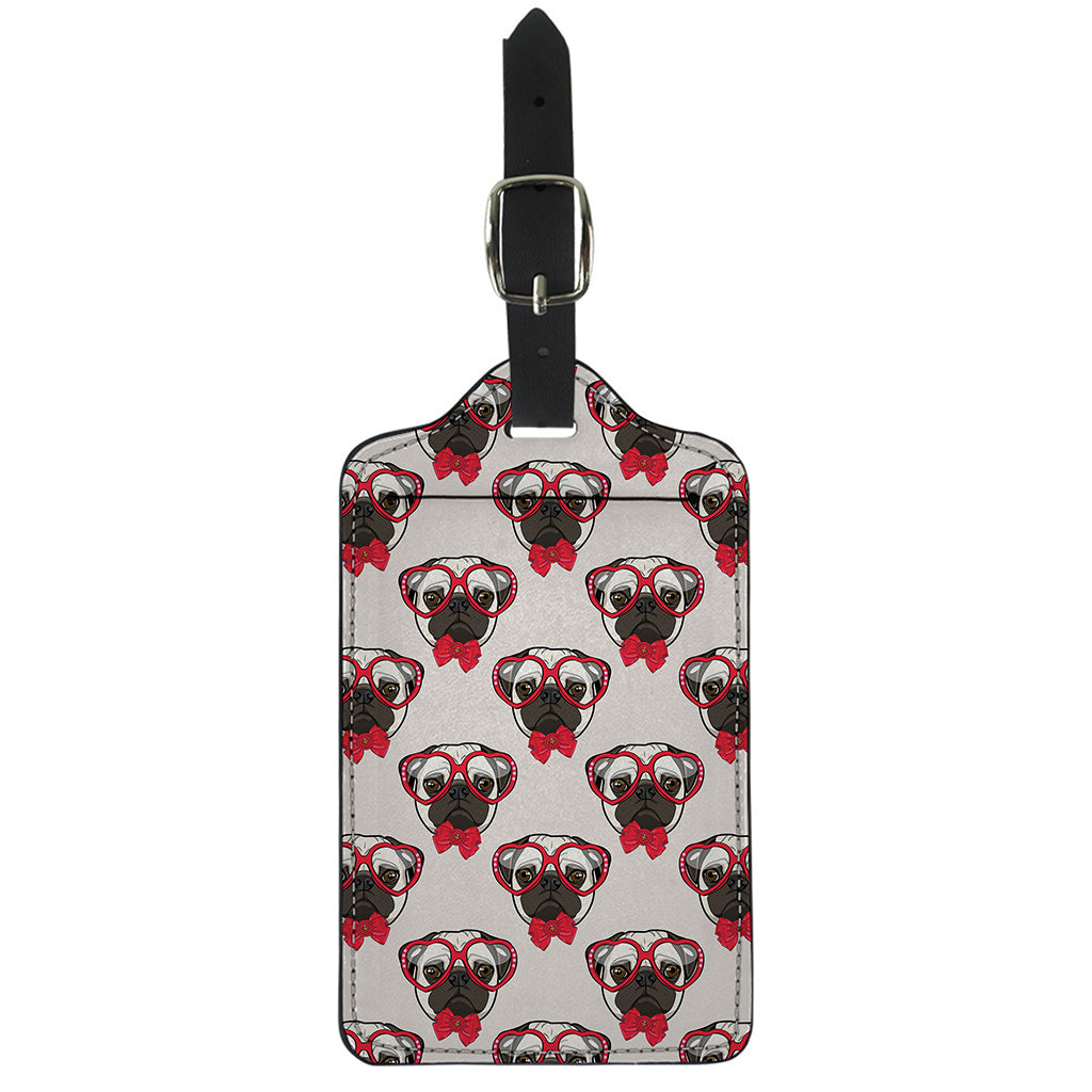 Red Glasses Pug Pattern Print Luggage Tag