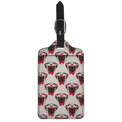 Red Glasses Pug Pattern Print Luggage Tag