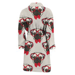 Red Glasses Pug Pattern Print Men's Bathrobe