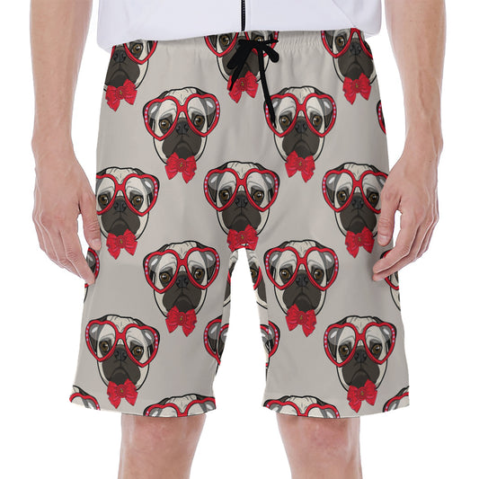 Red Glasses Pug Pattern Print Men's Beach Shorts