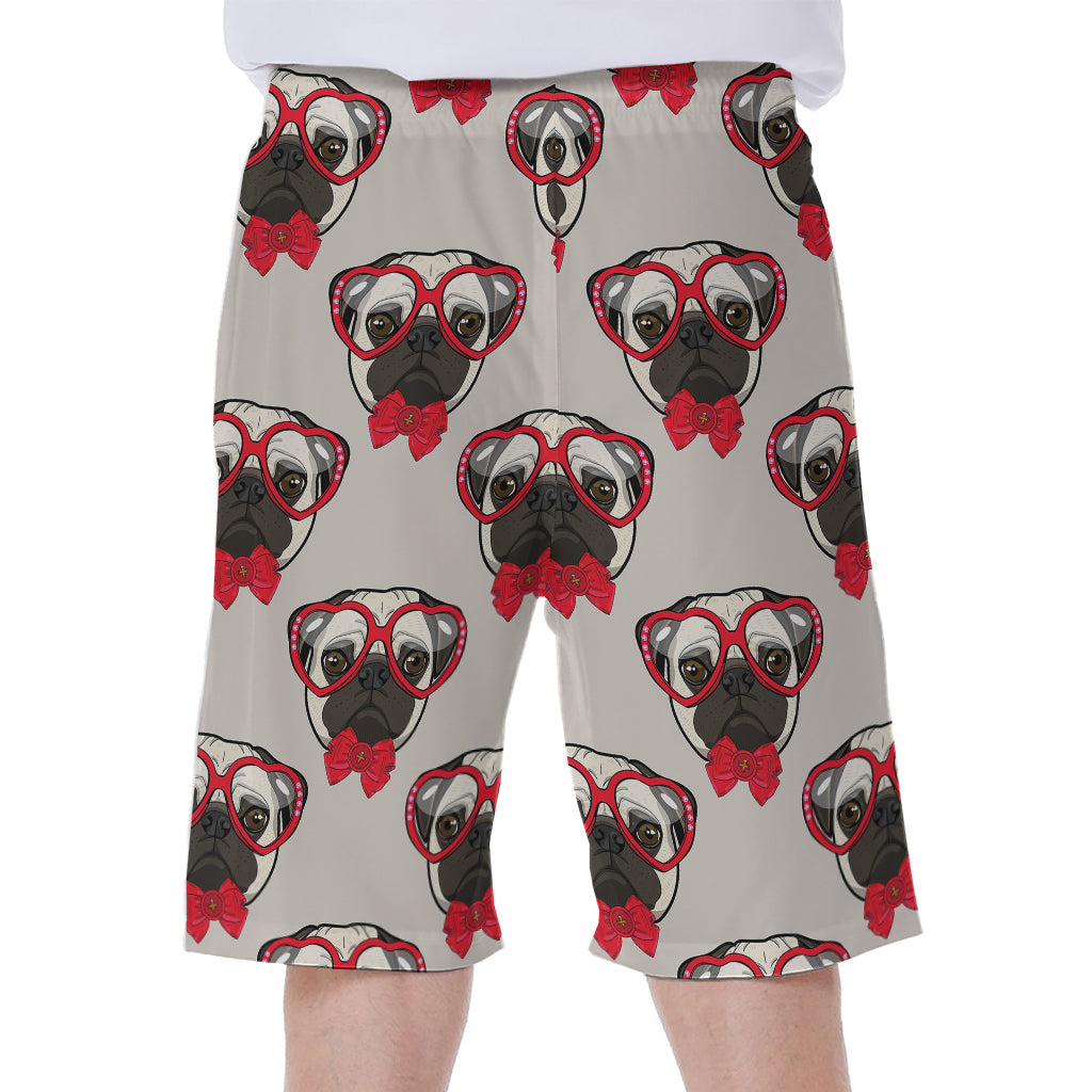 Red Glasses Pug Pattern Print Men's Beach Shorts