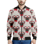 Red Glasses Pug Pattern Print Men's Bomber Jacket