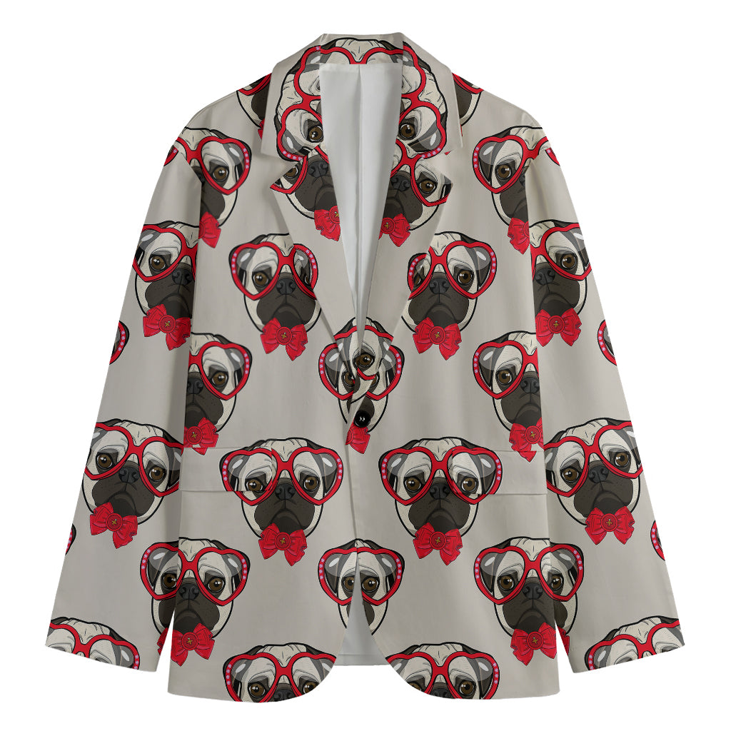 Red Glasses Pug Pattern Print Men's Cotton Blazer