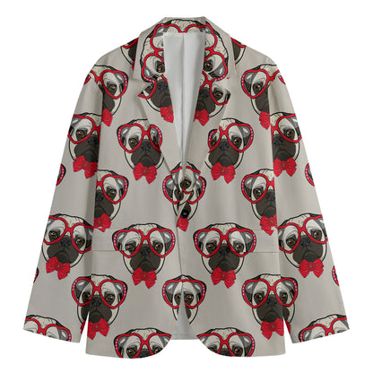 Red Glasses Pug Pattern Print Men's Cotton Blazer