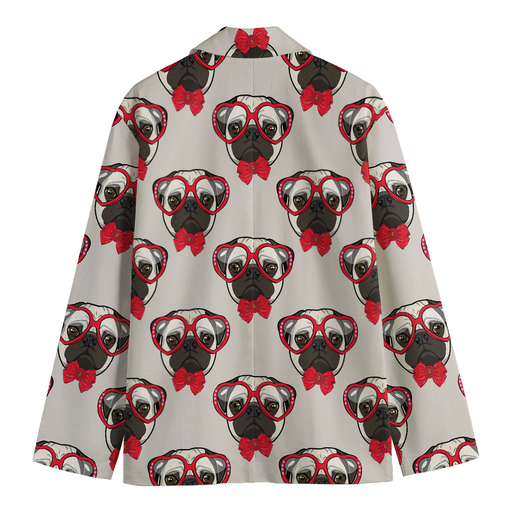Red Glasses Pug Pattern Print Men's Cotton Blazer