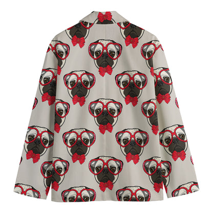 Red Glasses Pug Pattern Print Men's Cotton Blazer