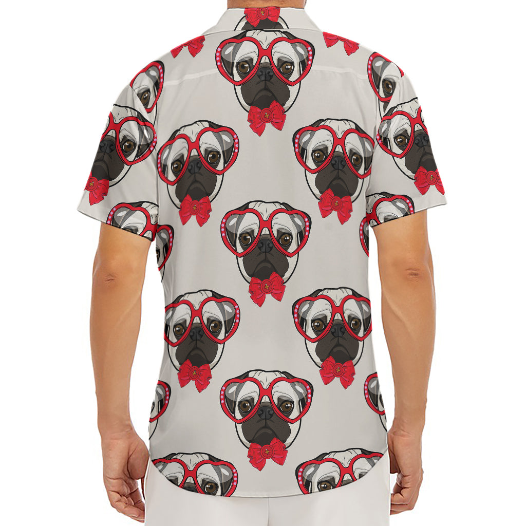 Red Glasses Pug Pattern Print Men's Deep V-Neck Shirt