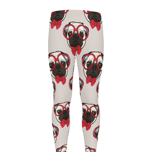 Red Glasses Pug Pattern Print Men's leggings