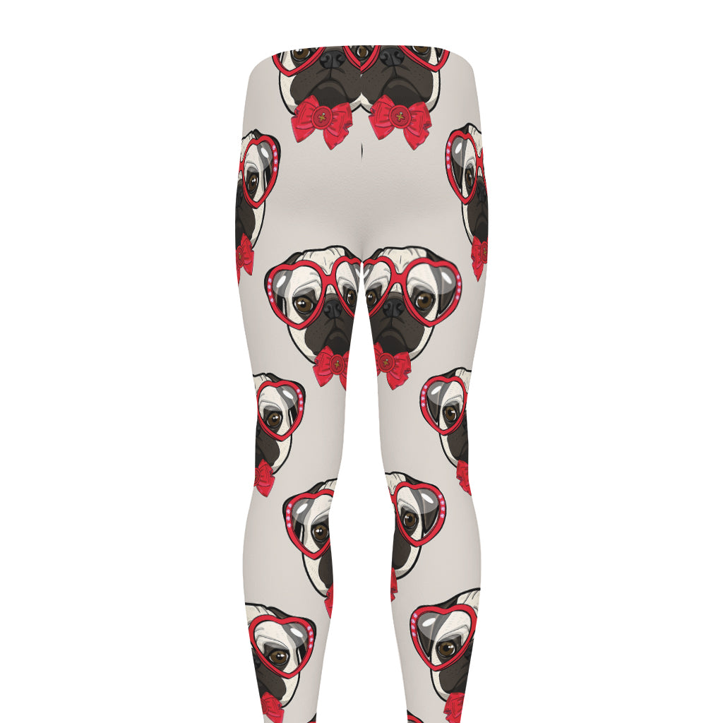 Red Glasses Pug Pattern Print Men's leggings
