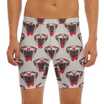 Red Glasses Pug Pattern Print Men's Long Boxer Briefs
