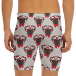 Red Glasses Pug Pattern Print Men's Long Boxer Briefs