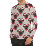 Red Glasses Pug Pattern Print Men's Long Sleeve Rash Guard
