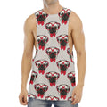Red Glasses Pug Pattern Print Men's Muscle Tank Top