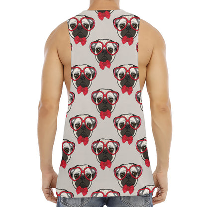 Red Glasses Pug Pattern Print Men's Muscle Tank Top