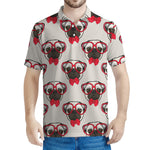 Red Glasses Pug Pattern Print Men's Polo Shirt