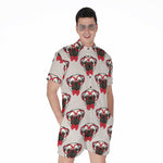 Red Glasses Pug Pattern Print Men's Rompers