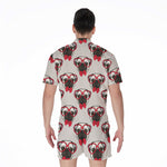 Red Glasses Pug Pattern Print Men's Rompers