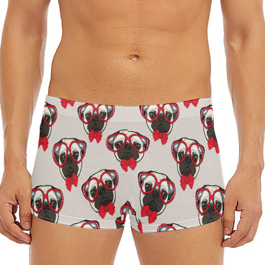 Red Glasses Pug Pattern Print Men's Short Boxer Briefs