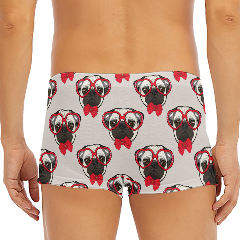 Red Glasses Pug Pattern Print Men's Short Boxer Briefs