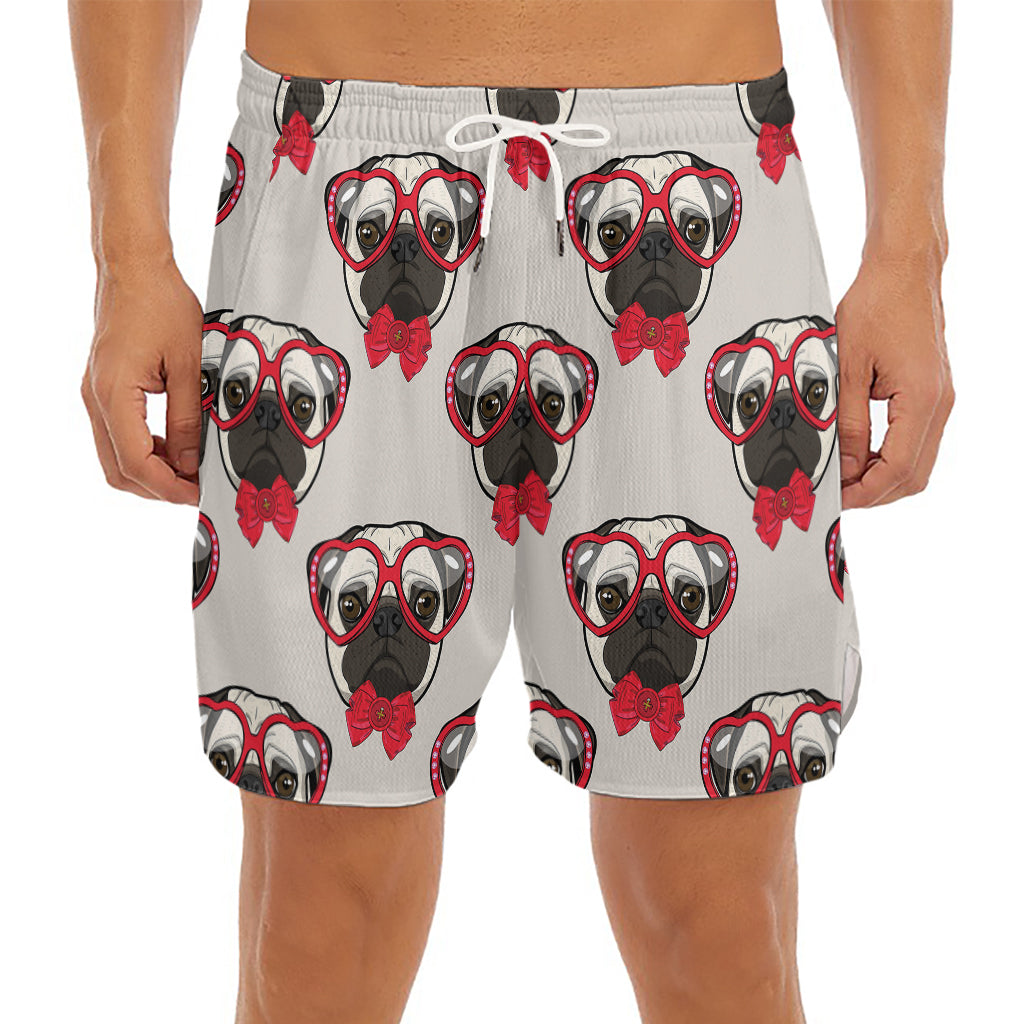Red Glasses Pug Pattern Print Men's Split Running Shorts