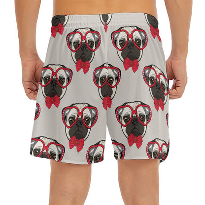 Red Glasses Pug Pattern Print Men's Split Running Shorts