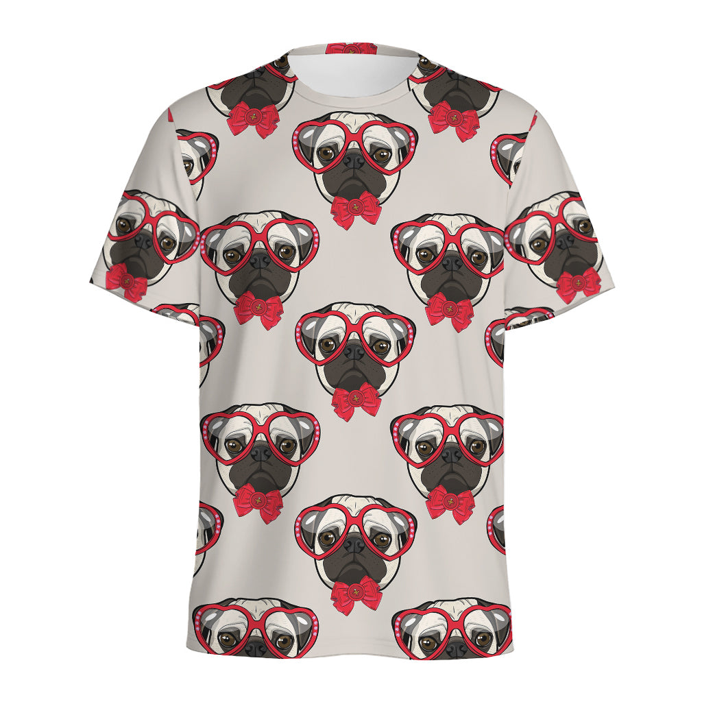 Red Glasses Pug Pattern Print Men's Sports T-Shirt