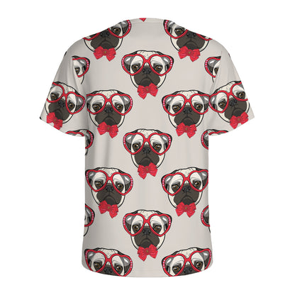 Red Glasses Pug Pattern Print Men's Sports T-Shirt