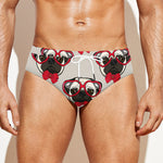 Red Glasses Pug Pattern Print Men's Swim Briefs
