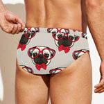 Red Glasses Pug Pattern Print Men's Swim Briefs