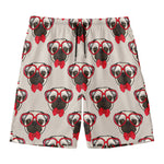 Red Glasses Pug Pattern Print Men's Swim Trunks