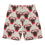 Red Glasses Pug Pattern Print Men's Swim Trunks