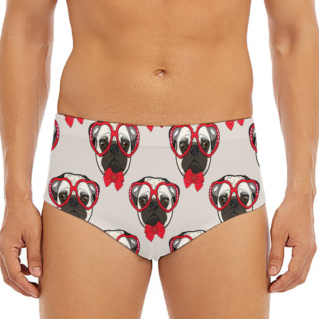 Red Glasses Pug Pattern Print Men's Triangle Swim Briefs