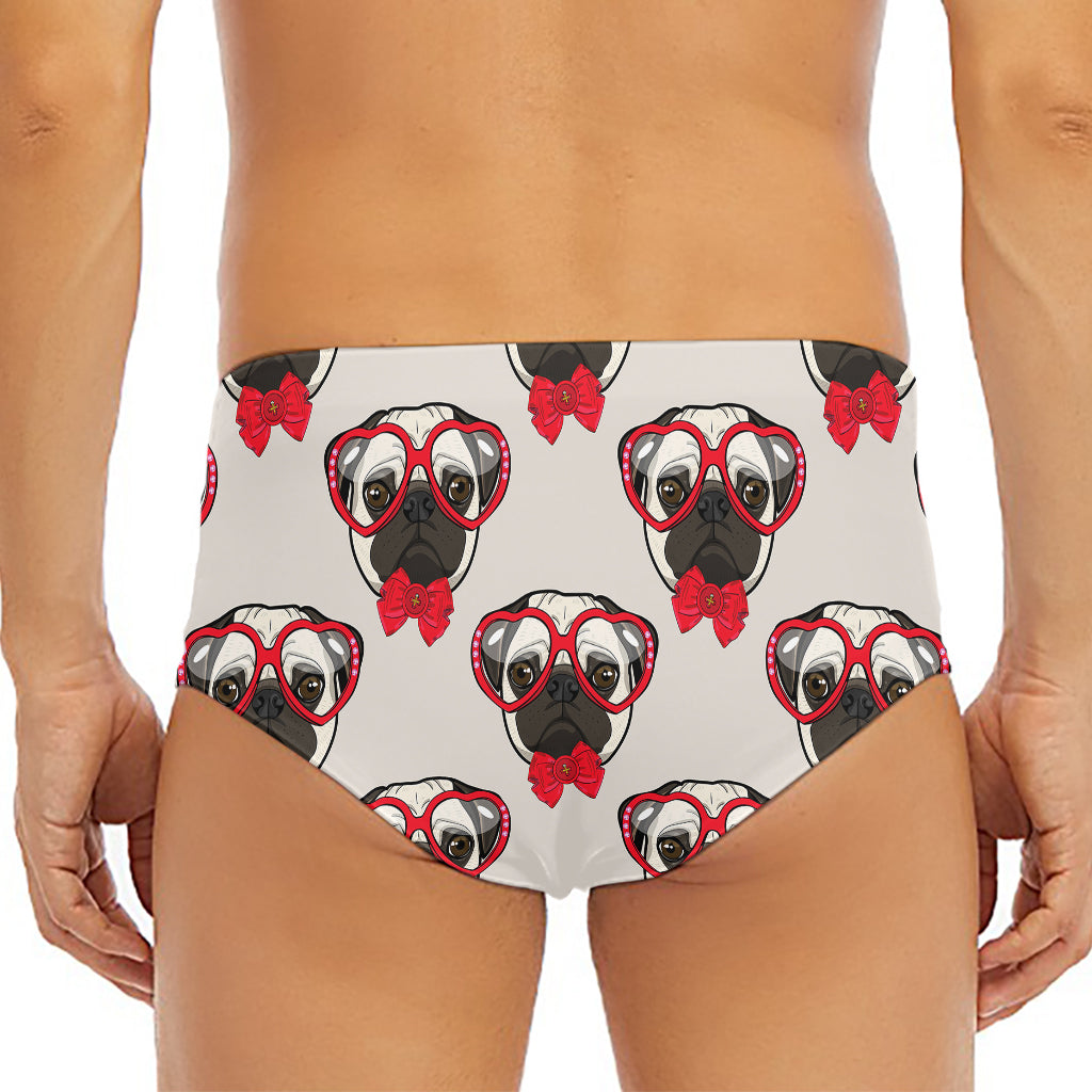 Red Glasses Pug Pattern Print Men's Triangle Swim Briefs