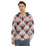 Red Glasses Pug Pattern Print Men's Velvet Pullover Hoodie