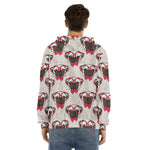 Red Glasses Pug Pattern Print Men's Velvet Pullover Hoodie
