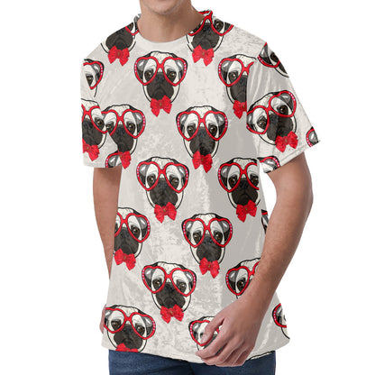 Red Glasses Pug Pattern Print Men's Velvet T-Shirt