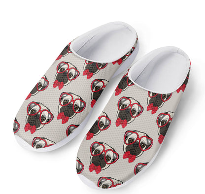 Red Glasses Pug Pattern Print Mesh Casual Shoes