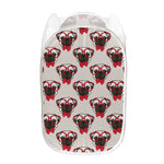 Red Glasses Pug Pattern Print Mesh Laundry Hamper
